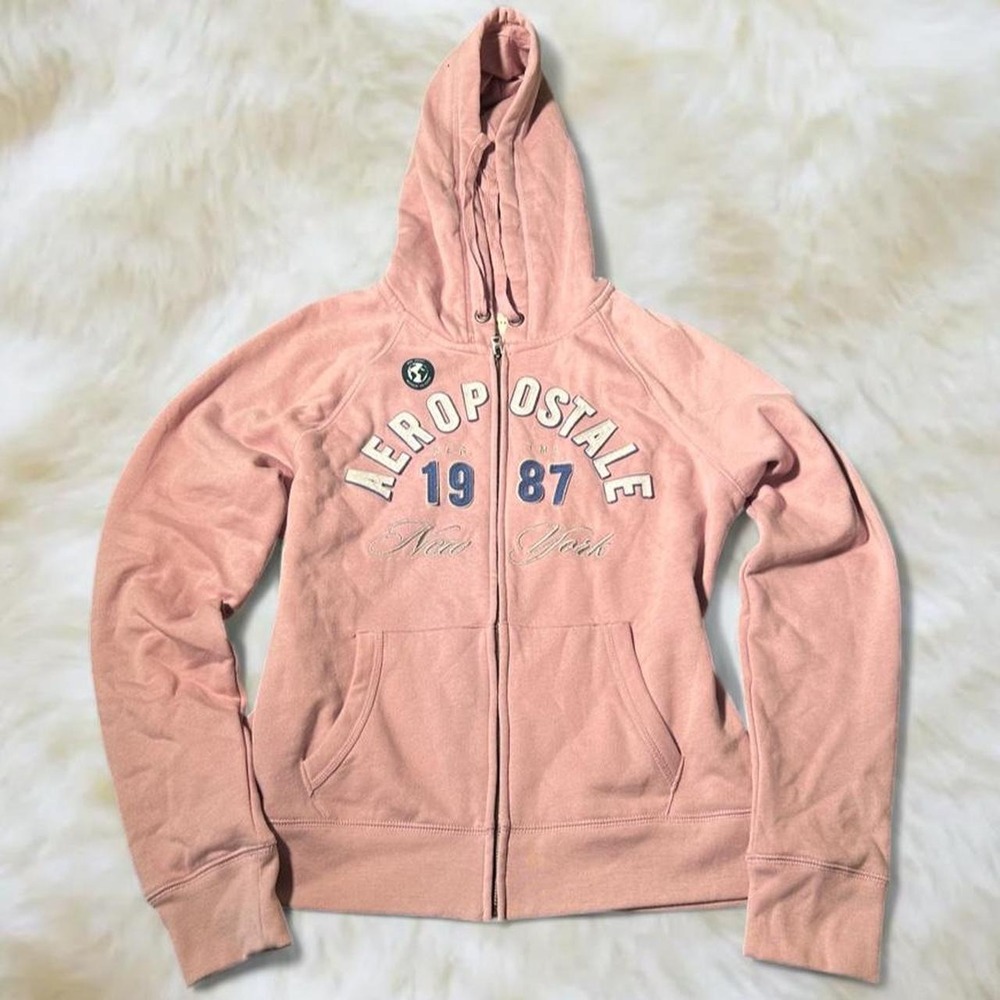 Aeropostale Pink Zip Up Hoodie Y2K Vintage 2000s Graphic Logo Sweatshirt Large